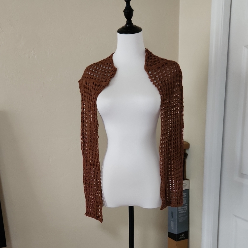 SHEIN Brown Cropped Knit Shrug Sweater